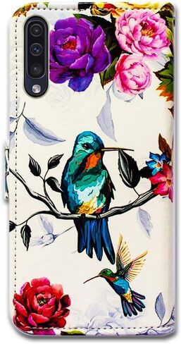 Bcov Case for Galaxy A50, Hummingbird in Flowers Leather Flip Wallet Case Cover with Card Slot Holder Kickstand for Samsung Galaxy A50 in Saudi Arabia