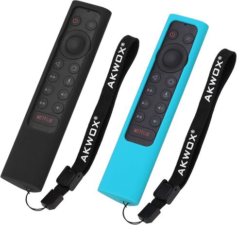 حافظة حماية عن بعد من AKWOX مكونة من قطعتين لسلسلة أجهزة التحكم عن بعد NVIDIA Shield TV Pro/4K HDR، جلد سيليكون خفيف الوزن مقاوم للصدمات ومضاد للانزلاق مع حزام يد - أسود أزرق in Kuwait