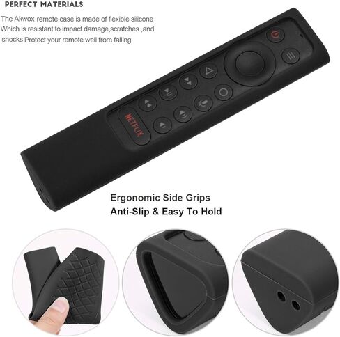 حافظة حماية عن بعد من AKWOX مكونة من قطعتين لسلسلة أجهزة التحكم عن بعد NVIDIA Shield TV Pro/4K HDR، جلد سيليكون خفيف الوزن مقاوم للصدمات ومضاد للانزلاق مع حزام يد - أسود أزرق in Kuwait