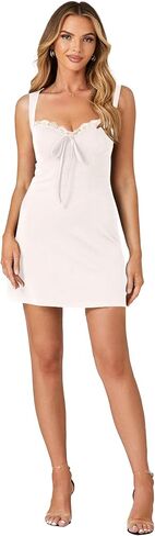 Women's Sexy Sleeveless Tie Front Lace Trim Sweetheart Neck A Line Party Mini Dress in Kuwait