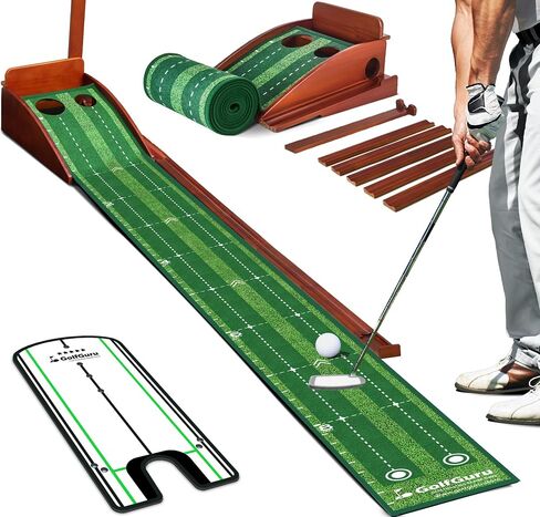 Putting Green, 9.8ft Golf Putting Mat with Automatic Ball Return Track & Putting Mirror, Indoor Putting Greens for Home with Thickened Wrinkle-Free Crystal Velvet, Golf Accessories for Men in Saudi Arabia