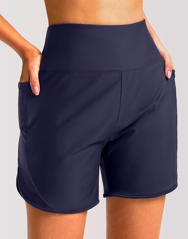 شورت سباحة نسائي من SANTINY مقاس 5 بوصات سريع الجفاف بخصر عالٍ UPF50+ شورت سباحة للشاطئ للنساء مع جيوب مبطنة in Kuwait