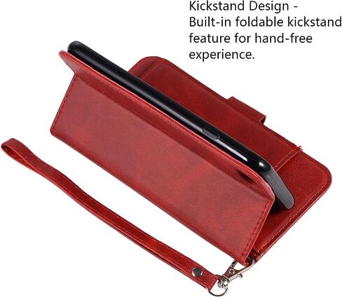 EYZUTAK Wallet Case for iPhone SE(5G) 2022 iPhone 7 iPhone 8 iPhone SE 2020, 5 Card Slots Magnetic Closure Zipper Pocket Handbag PU Leather Flip Case with Wrist Strap TPU Kickstand Cover - Red in Saudi Arabia