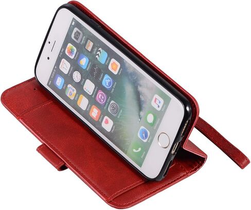 EYZUTAK Wallet Case for iPhone SE(5G) 2022 iPhone 7 iPhone 8 iPhone SE 2020, 5 Card Slots Magnetic Closure Zipper Pocket Handbag PU Leather Flip Case with Wrist Strap TPU Kickstand Cover - Red in Saudi Arabia