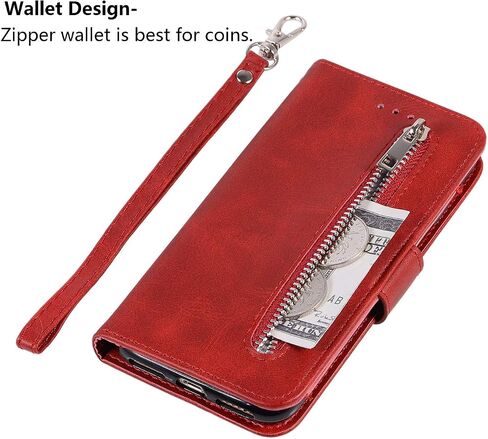 EYZUTAK Wallet Case for iPhone SE(5G) 2022 iPhone 7 iPhone 8 iPhone SE 2020, 5 Card Slots Magnetic Closure Zipper Pocket Handbag PU Leather Flip Case with Wrist Strap TPU Kickstand Cover - Red in Saudi Arabia