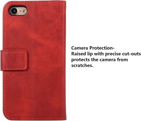 EYZUTAK Wallet Case for iPhone SE(5G) 2022 iPhone 7 iPhone 8 iPhone SE 2020, 5 Card Slots Magnetic Closure Zipper Pocket Handbag PU Leather Flip Case with Wrist Strap TPU Kickstand Cover - Red in Saudi Arabia