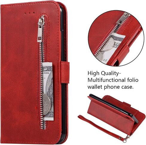 EYZUTAK Wallet Case for iPhone SE(5G) 2022 iPhone 7 iPhone 8 iPhone SE 2020, 5 Card Slots Magnetic Closure Zipper Pocket Handbag PU Leather Flip Case with Wrist Strap TPU Kickstand Cover - Red in Saudi Arabia