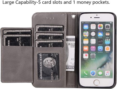EYZUTAK Wallet Case for iPhone SE(5G) 2022 iPhone 7 iPhone 8 iPhone SE 2020, 5 Card Slots Magnetic Closure Zipper Pocket Handbag PU Leather Flip Case with Wrist Strap TPU Kickstand Cover - Red in Saudi Arabia