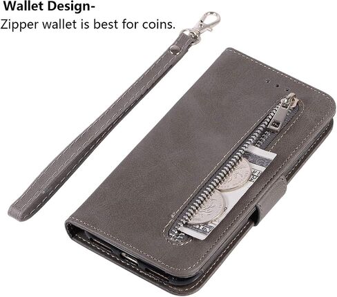 EYZUTAK Wallet Case for iPhone SE(5G) 2022 iPhone 7 iPhone 8 iPhone SE 2020, 5 Card Slots Magnetic Closure Zipper Pocket Handbag PU Leather Flip Case with Wrist Strap TPU Kickstand Cover - Red in Saudi Arabia