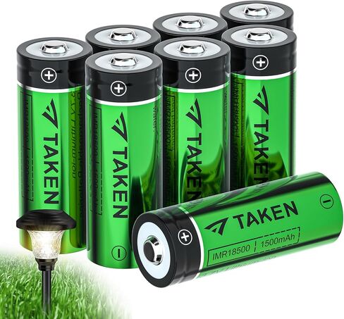 Taken 18500 Rechargeable Batteries, 3.7V 1500mAh Li-ion IMR 18500 Battery with Button Top for Flashlight, Solar Garden Light - 8 Pack in Kuwait