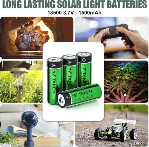 Taken 18500 Rechargeable Batteries, 3.7V 1500mAh Li-ion IMR 18500 Battery with Button Top for Flashlight, Solar Garden Light - 8 Pack in Kuwait