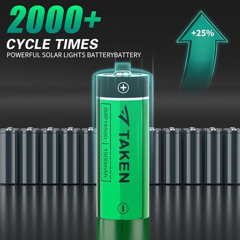 Taken 18500 Rechargeable Batteries, 3.7V 1500mAh Li-ion IMR 18500 Battery with Button Top for Flashlight, Solar Garden Light - 8 Pack in Kuwait