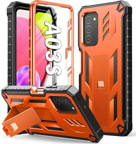 for Samsung Galaxy A03S Phone Case: Built in Hard Kickstand & Touch Protector Military Shockproof TPU Sturdy Soft Rugged Heavy Duty Armor Full Body Protection Grade Phone Cover - Black in Saudi Arabia