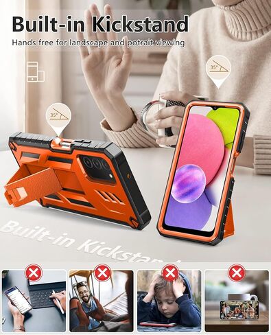 for Samsung Galaxy A03S Phone Case: Built in Hard Kickstand & Touch Protector Military Shockproof TPU Sturdy Soft Rugged Heavy Duty Armor Full Body Protection Grade Phone Cover - Black in Saudi Arabia