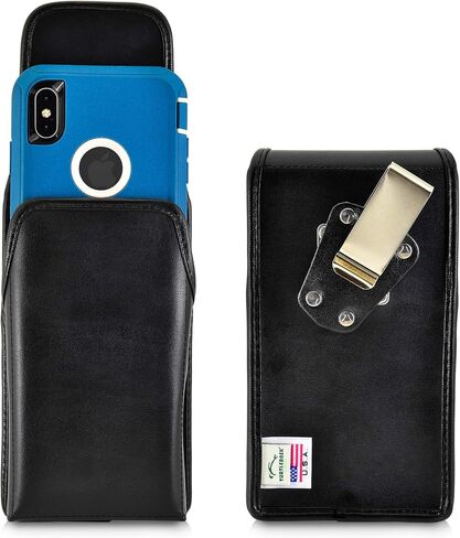 جراب حزام Turtleback مصمم لهاتف iPhone 11 Pro Max (2019) / XS Max (2018) يناسب حافظات OB Defender أو الجرابات الكبيرة، جراب جلدي أسود عمودي مع مشبك حزام دوار عالي التحمل، in Kuwait