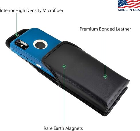 جراب حزام Turtleback مصمم لهاتف iPhone 11 Pro Max (2019) / XS Max (2018) يناسب حافظات OB Defender أو الجرابات الكبيرة، جراب جلدي أسود عمودي مع مشبك حزام دوار عالي التحمل، in Kuwait