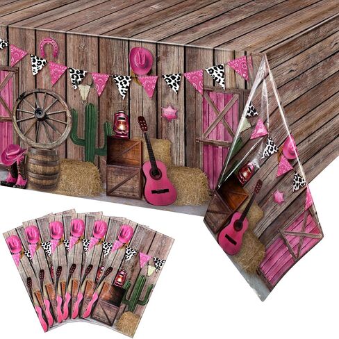 Tiamon 3 Pcs Western Party Tablecloth Western Cowgirl Table Cover Pink Western Cowgirl Plastic Tablecloth Disposable Wild West Theme Table Cover for Baby Shower Birthday Party Supplies, 54 x108 Inch in Saudi Arabia