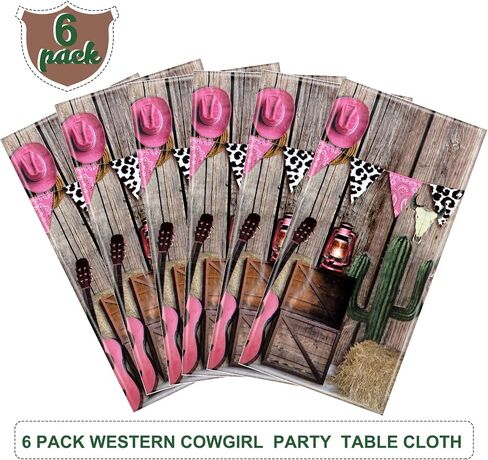 Tiamon 3 Pcs Western Party Tablecloth Western Cowgirl Table Cover Pink Western Cowgirl Plastic Tablecloth Disposable Wild West Theme Table Cover for Baby Shower Birthday Party Supplies, 54 x108 Inch in Saudi Arabia