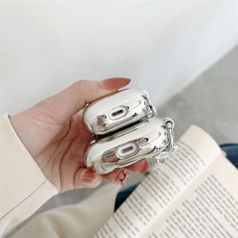 Case Compatible with AirPods Pro 2 / Airpods Pro Cases, Shockproof Protective Cover Mirror Silver Plating Soft Skin with Butterfly Chain Pendant Keychain 02 in Saudi Arabia