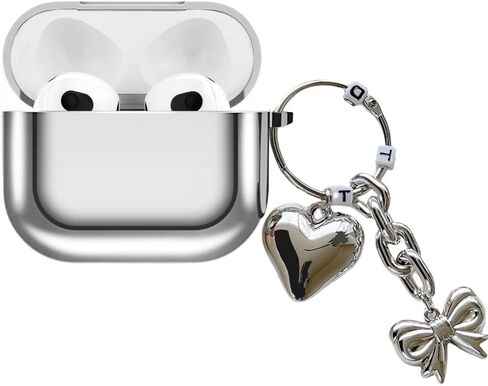 Case Compatible with AirPods Pro 2 / Airpods Pro Cases, Shockproof Protective Cover Mirror Silver Plating Soft Skin with Butterfly Chain Pendant Keychain 02 in Saudi Arabia