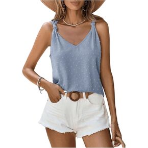 SweatyRocks Women's Swiss Dots V Neck Sleeveless Tank Tops Summer Solid Cami Top