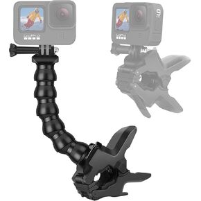 Jaw Flex Clamp Mount with Adjustable 8-Section Goose neck Compatible with GoPro Hero (2018) GoPro Hero 7 6 5 4 3+ Session, Xiaomi Yi, Sjcam and Other Action Cameras