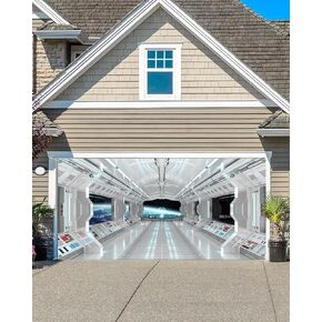 7X16ft Spaceship Interior Garage Door Decoration Background Science Futuristic Fiction Backdrops Spacecraft Cabin Kids Children Decor Astronomy Universe Galaxy Outer Space Station Banner Cover