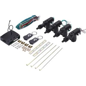 Keyless Entry System, Universal Car Door Lock and Unlock System Auto Vehicle Remote Central Control Locking Alarm Security Kit with 4 Door Lock Actuators and 2 Remote Controls