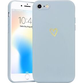 for iPhone SE Case 2022/2020, iPhone 8 iPhone 7 Case for Women Girls Silky Soft Protective Shockproof Silicone Phone Case with Cute Heart Design, Blue Grey