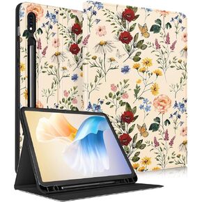 for Samsung Galaxy Tab S8/Tab S7 Case 11 Inch Women Girls Cute Folio Cover with Pencil Holder Kawaii Design Girly Flower Floral Pretty Tablet Cases for Samsung Tab S7/Tab S8 Case 2022/2020