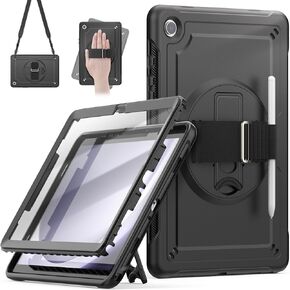 Timecity Case for Samsung Galaxy Tab A9 Plus 2023 11 inch SM-X210/X216/X218: Heavy Duty Rugged Protective Case with Screen Protector, 360 Rotating Stand, Hand Strap, Shoulder Strap -Rose