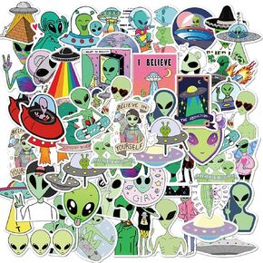 50Pcs Funny Alien Stickers for Adults, Cartoon Alien Creature Stickers Vinyl Waterproof Stickers for Water Bottle, Laptop, Phone, Skateboard, Scrapbook, Journal, Luggage, Party Supplies (Alien)