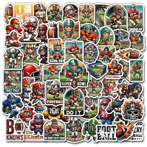 Pack 50 PCS Football Stickers Print Waterproof Vinyl Decals Items for Boys Teens Adults Sports Players Sportsmen Labels Decor Scrapbooking Water Bottles Bumper Helmet Laptop