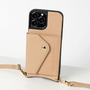 Alexander Michael for iPhone 14 - Caviar Phone Case and Wallet with 2 Straps in Premium Leather, Anti-Theft Phone Crossbody (Beige, iPhone 14)