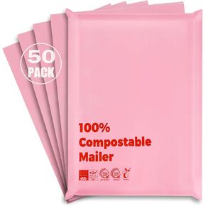 100% Compostable 10x15 inch Shipping Bags with Self Seal Waterproof Shipping Mailers with Eco Friendly Packaging Envelopes Supplies Mailing Bags BPI Certified Black, 50 Counts