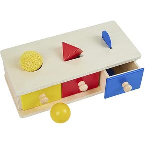 Kghios Montessori Box w/Bins Coin Box Object Permanence Box with Drawer Imbucare Box w/Ball 4 in 1 Montessori Infant Toys for Toddlers Materials for 6-12 Month Babies Infant 1-2 Year Toddlers Toys