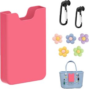Silicone Phone Holder Compatible with Bogg Bag, with 2Pcs Keychain Holder & 5Pcs Bogg Bag Charms, Universal Bogg Bag Accessories, Soft Phone Case Holder Attachment, Bogg Bag Insert & Organizers - Rose