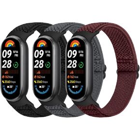 Elastic Bands Compatible with Xiaomi Mi Band 8 Women Men, Stretchy Solo Loop Soft Nylon Elastic Strap Replacement Wristband for Xiaomi Mi Band 8，3 PCS