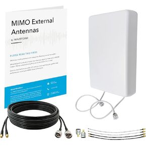 MIMO Panel Antenna Kit by Waveform | +9 dBi Gain | 600-2700 MHz | for 3G, 4G LTE, 5G Modems, Routers, & Cell Boosters | TS9, SMA, U.FL Adapters (Wall Mount Kit w/ 15' Cables + Adapters)