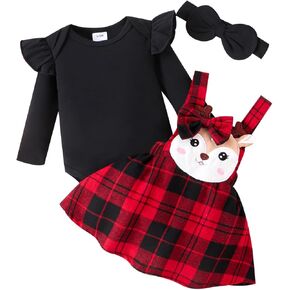 Christmas Baby Girl Outfit Newborn Cute Elk Fly Sleeve Romper Overall Dress Infant Girls Fall Winter Skirt Set