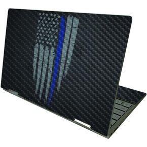 MightySkins Carbon Fiber Skin Compatible with HP Envy x360 13" (2021) - Thin Blue Line | Protective, Durable, and Unique Vinyl Decal Cover | Easy to Apply | Made in The USA