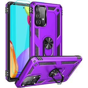 for Samsung A52 Case, Galaxy A52 Case with HD Screen Protector, Military-Grade Ring Holder Kickstand Car Mount 15ft Drop Tested Shockproof Cover Phone Case for Samsung Galaxy A52, Black