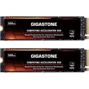Gigastone HPC Computing M.2 SSD 500GB (2-Pack) PCIe 4.0 NVMe SSD Host Memory Buffer Cache Accelerate Speed Coding Big Data Intensive Workloads, 5000MB/s Internal Solid State Drive SLC Cache 3D NAND