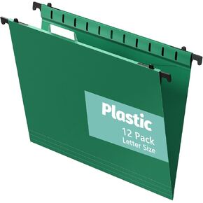 Plastic Extra Capacity Hanging File Folder Letter Size, 12 Pack Reinforced Hang Folders,Sides Expandable Design,Heavy Duty 2 Inch Expansion,Hanging Organizer Designed for Bulky Files (Black)