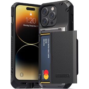 VRS DESIGN Damda Glide Pro Phone Case for iPhone 14 Pro, Sturdy Semi Auto Wallet [4 Cards] Case Compatible for iPhone 14 Pro Case (2022) (Matte Black)