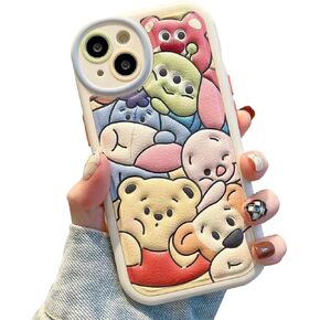 Compatible for iPhone 15 Pro Max Cartoon Case, Kawaii Cute Bear Case Silicone 3D Cover Strap Soft TPU Shockproof Protective for Kids Girls and Womens in Saudi Arabia