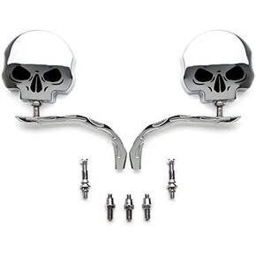 SMT-Skull Flame Chrome Side Mirrors Compatible With Harley Dyna Softail Sportster Bobber Chopper [B00RW3DJTC]