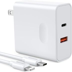 GOODaaa PD 20W Wall Charger with Cable Dual Ports Fast Charing Power Adapter for All iPhone Series and Android Devices