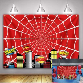 Red Spider Web Superhero Party Backdrop 7x5ft Boys Birthday Decoration Polyester Background Super Hero Theme Party Photo Decor Banner