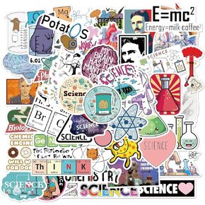 50 Pcs Physics Chemistry Biology Experiment Stickers for Hydroflask Laptop Water Bottle for Kids Teens Students Teachers, Waterproof Vinyl Laboratory Stickers Decal (Laboratory), White